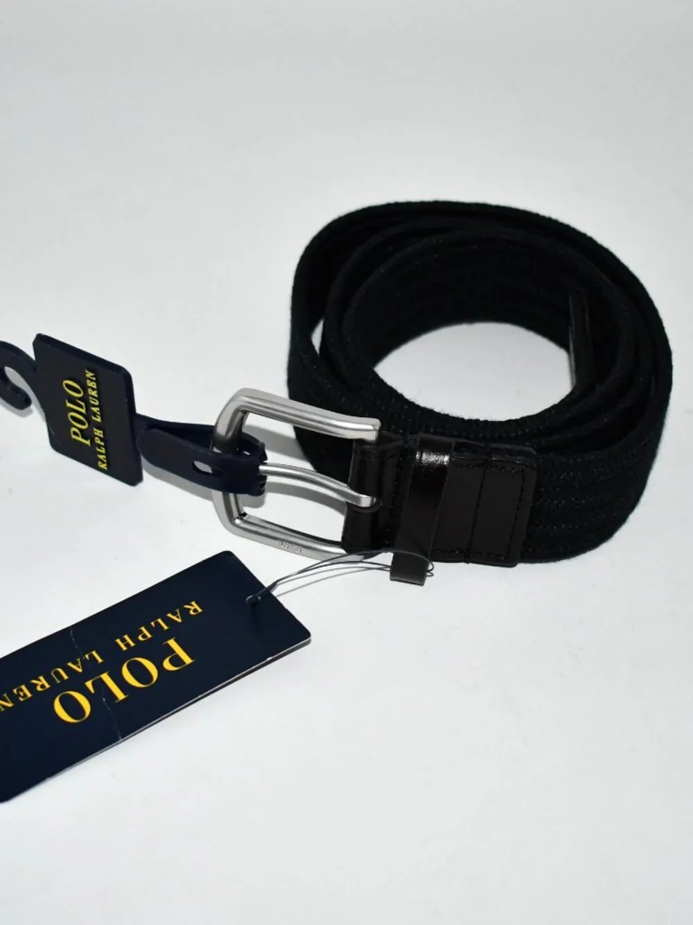 Polo Ralph Lauren Leather Trim Braided Belt in Polo Black Size: LAR #40566604101